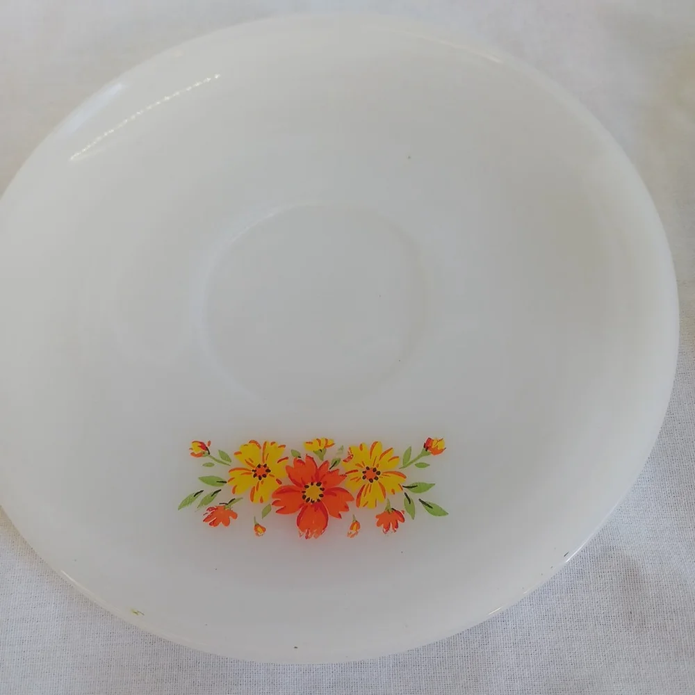 Vintage Anchor Hocking Fire King Flower Coffee Cup Saucers Set of 2